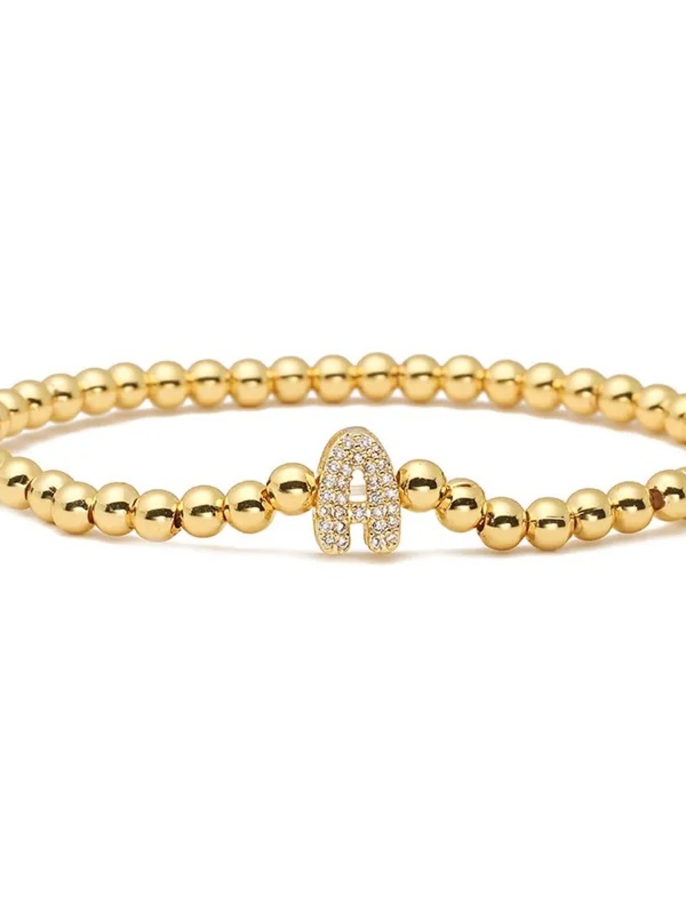 Gold Initial A Beaded Bracelet with Crystal Accent